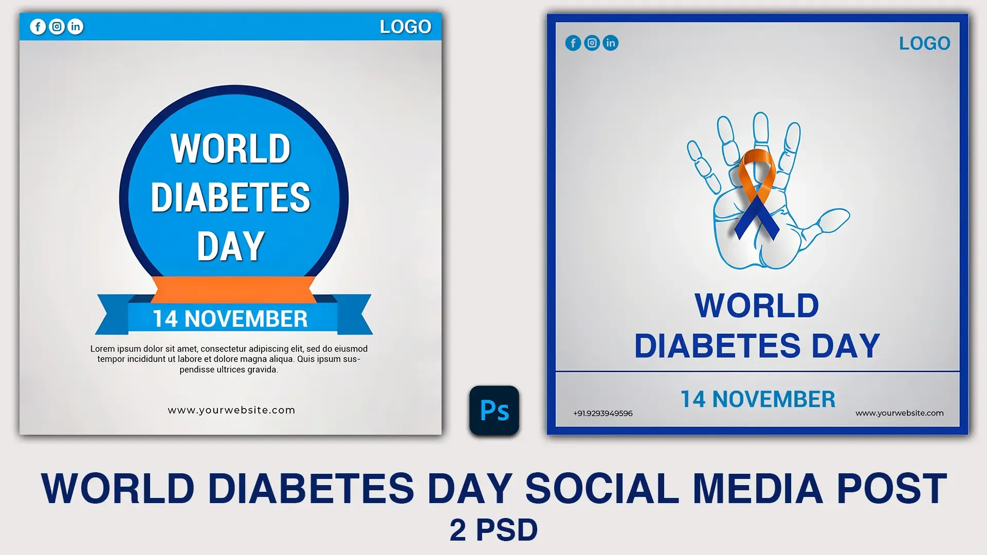 World Diabetes Awareness Day Instagram Post Template Featuring Blue Circle